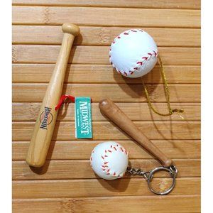 Assorted Vtg Mini Baseball Bat and Ball Decor & Keychain